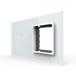 Ramă întrerupător dublu + priză simplă Livolo VL-P702/E-4W, sticlă securizată, alb