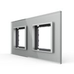 Ramă priză dublă Livolo VL-P7E/E-4I, sticlă securizată, argintiu