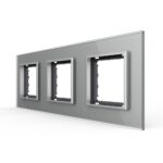 Ramă priză triplă Livolo VL-P7E/E/E-6I, sticlă securizată, argintiu