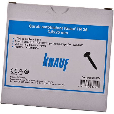 Surub autofiletant Knauf TN25, 3,5 x 25 mm, 1000 buc, pentru gips-carton