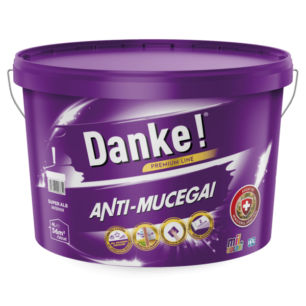 Vopsea lavabilă antimucegai Danke, interior, baie și bucătărie, alb, 4 l