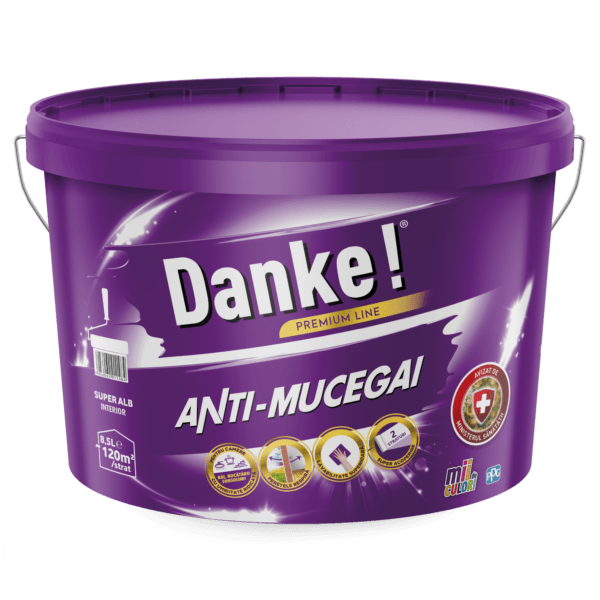 Vopsea lavabilă antimucegai Danke, interior, baie și bucătărie, alb, 8,5 l