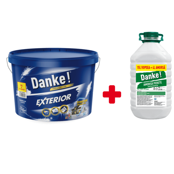 Vopsea lavabilă exterior Danke, alb, 15 l + Amorsă 4 l