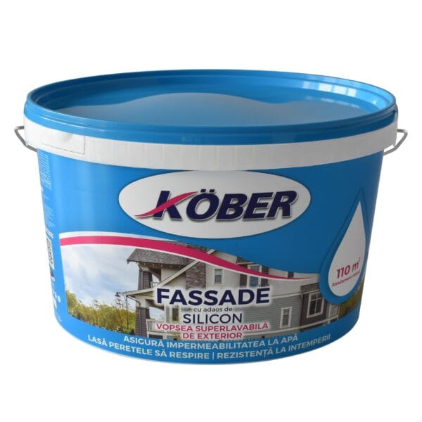 Vopsea lavabilă exterior Kober Fassade, alb, 8,5 l