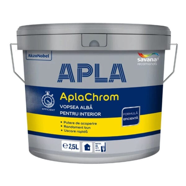 Vopsea lavabilă interior Apla Chrom, alb, 2,5 l