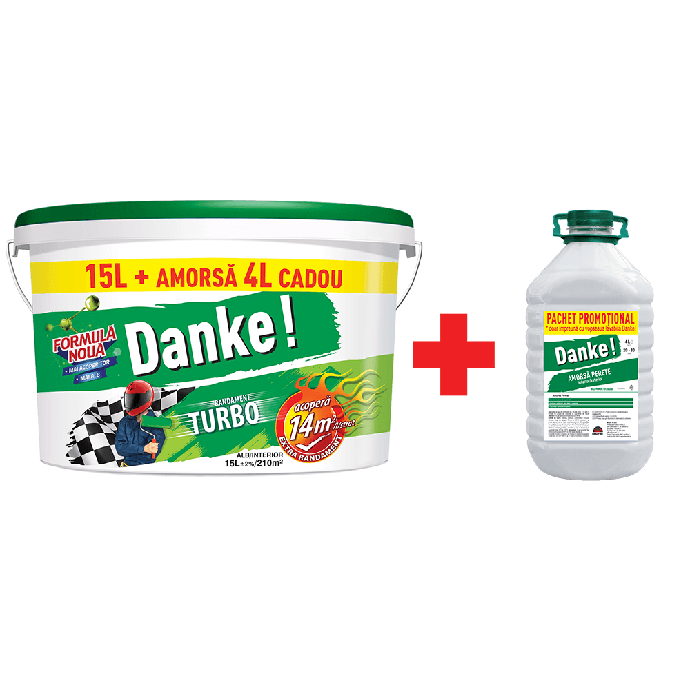 Vopsea lavabilă interior Danke Turbo, alb, 15 l + amorsă 4 l Vopsea lavabilă interior Danke Turbo, alb, 15 l + amorsă 4 l