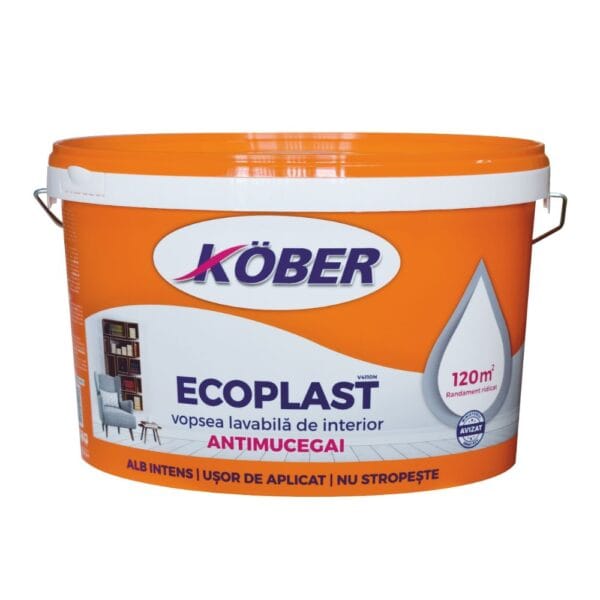 Vopsea lavabilă interior Kober Ecoplast, alb, 8,5 l