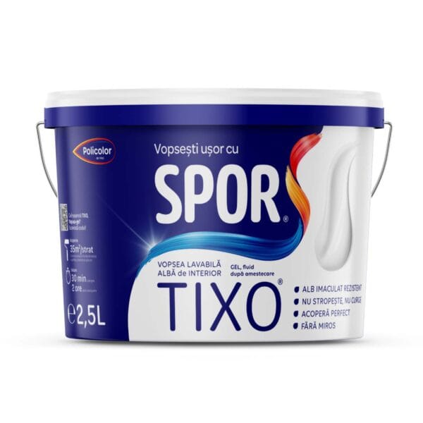Vopsea lavabilă interior Spor Tixo, alb, 2,5 l