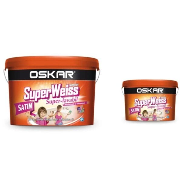 Vopsea superlavabilă de interior Oskar SuperWeiss, rezistentă la mucegai, alb satinat, 15 l + 2,5 l