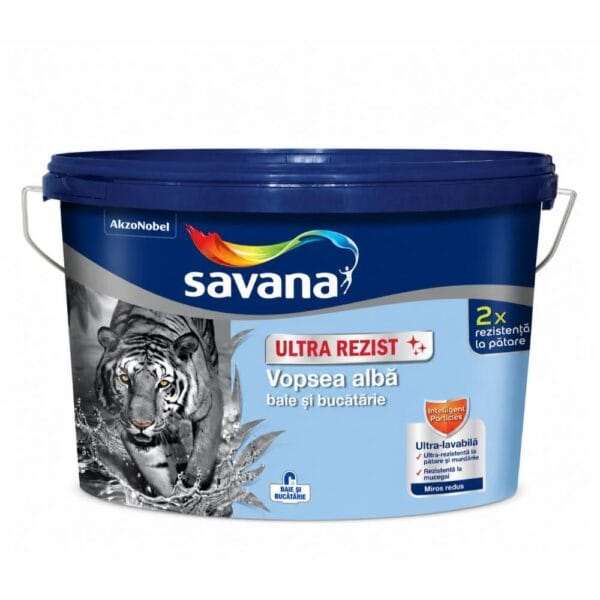Vopsea ultralavabilă antimucegai Savana Ultra Rezist, interior, baie și bucătărie, alb, 4 l