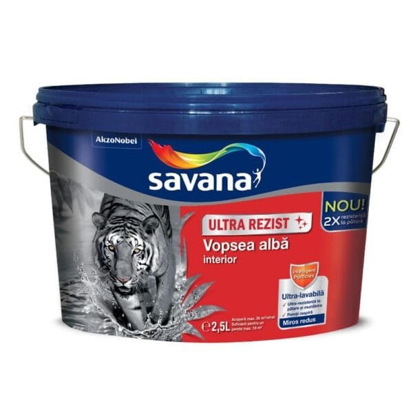 Vopsea ultralavabilă interior Savana Ultra Rezist, alb, 2,5 l