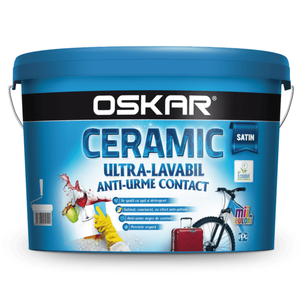 Vopsea ultralavabilă Oskar Ceramic satin, interior/exterior, alb, 8,5 l